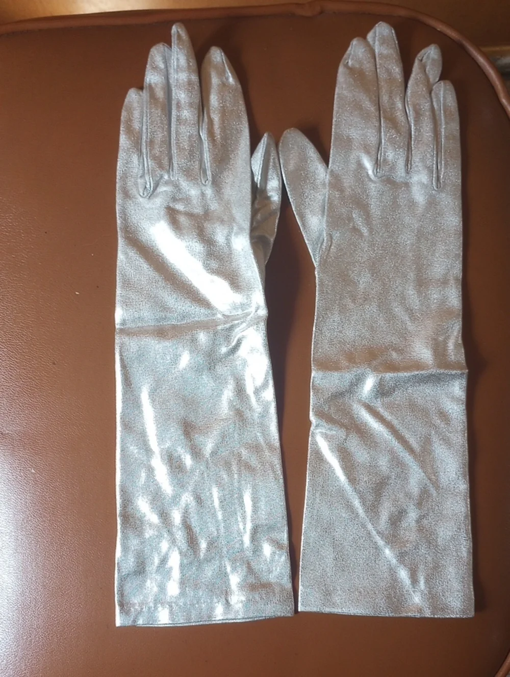 Vintage Retro Metallic Silver Formal Prom Gloves